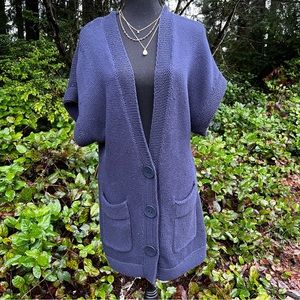 Trina Turk Navy Chunky Knit Tunic Vest Cardigan Sweater Hand Pockets Large